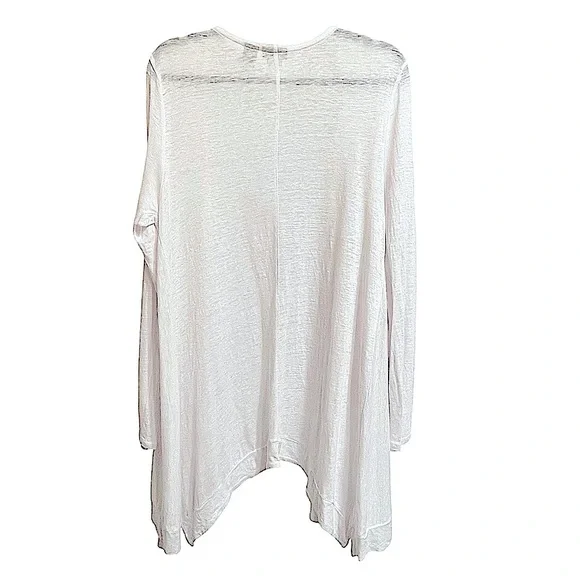 Tahari White Linen Jersey Longline Open Front Lightweight Cardigan Sweater Large - Picture 4 of 9